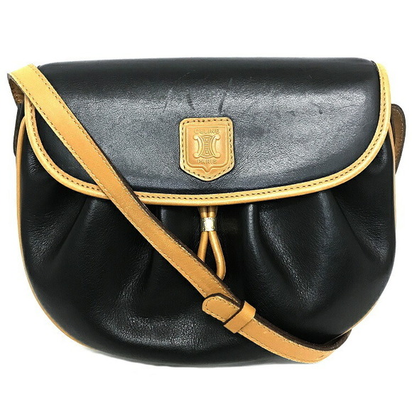 Celine Shoulder Bag Flap Leather Black Triomphe - Picture 1 of 9
